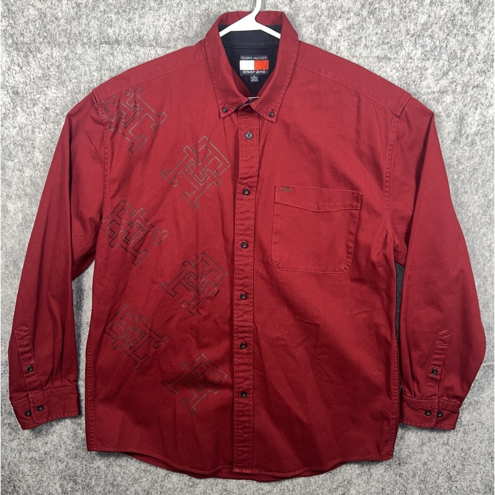 Tommy Hilfiger X Anthony Ramos Shirt Men's XL Red Monogram Button Down